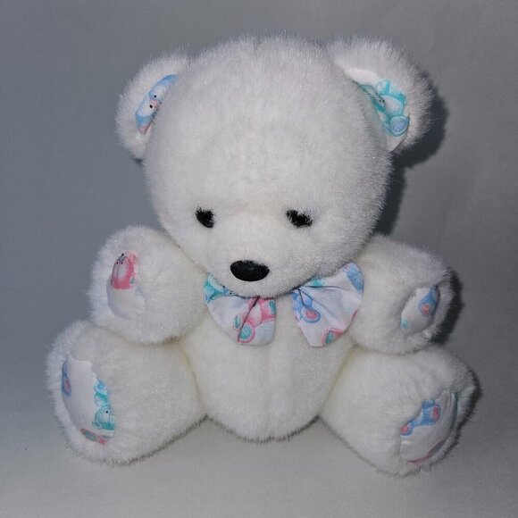 VTG Carter's White Teddy Bear Rattle Plush Baby Toy Pastel Pink